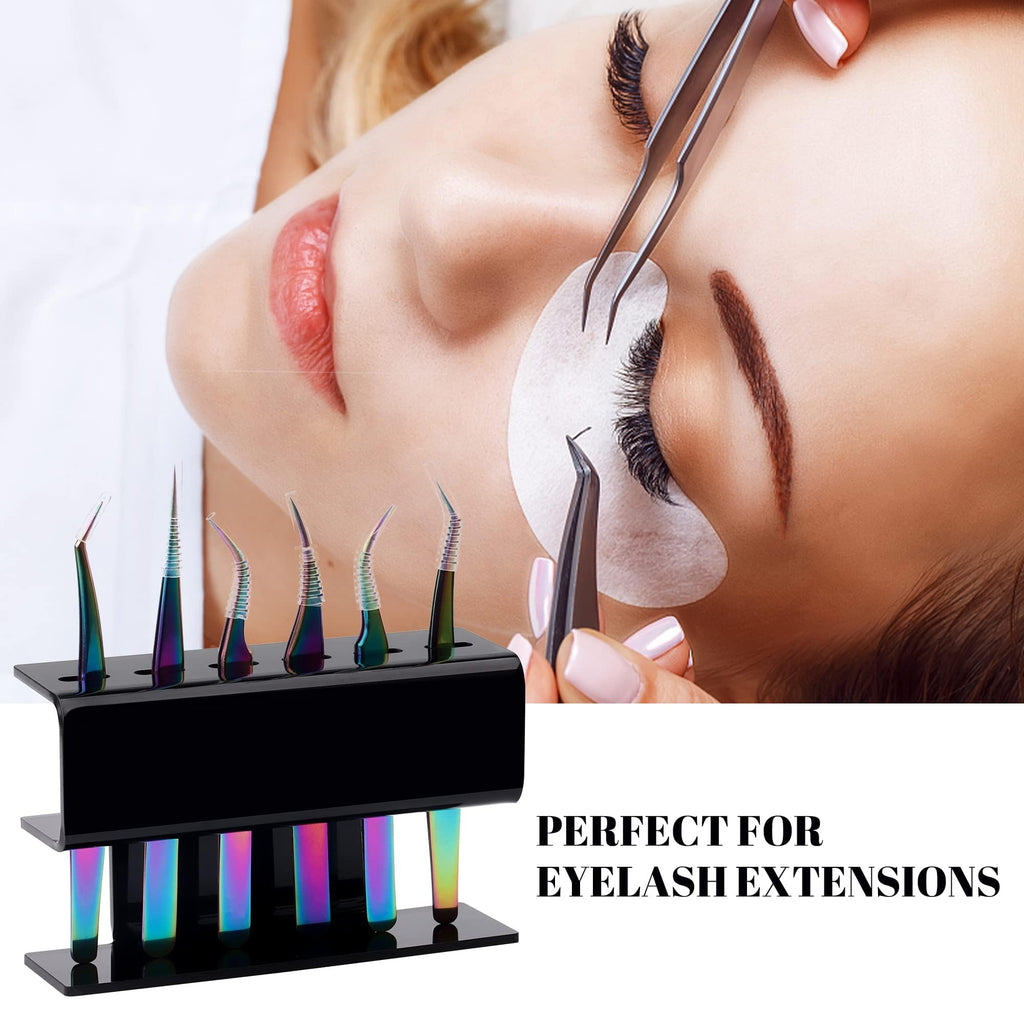 Lash Extension Supplies GEMERRY Tweezer Holder Tweezer Stand for Eyelash Extension Supplies Accessories Tools Acrylic Display Storage 6 Pcs Tweezers Shelf Holder (Black)