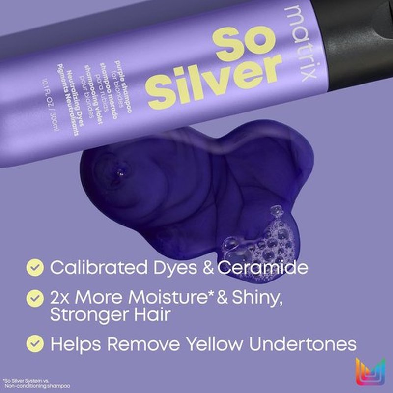Matrix So Silver Purple Shampoo - Brightens & Tones Color Treated Hair | Neutralizes Yellow Tones