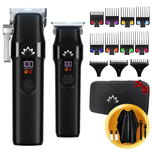 AMULISS Professional Hair Clippers and Trimmer Set for Men - Cordless Haircut Kit with LED Display, Zero-Gap T-Blade Mens Grooming Beard Trimmer for Family & Barber Use (Black)