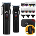 AMULISS Professional Hair Clippers and Trimmer Set for Men - Cordless Haircut Kit with LED Display, Zero-Gap T-Blade Mens Grooming Beard Trimmer for Family & Barber Use (Black)