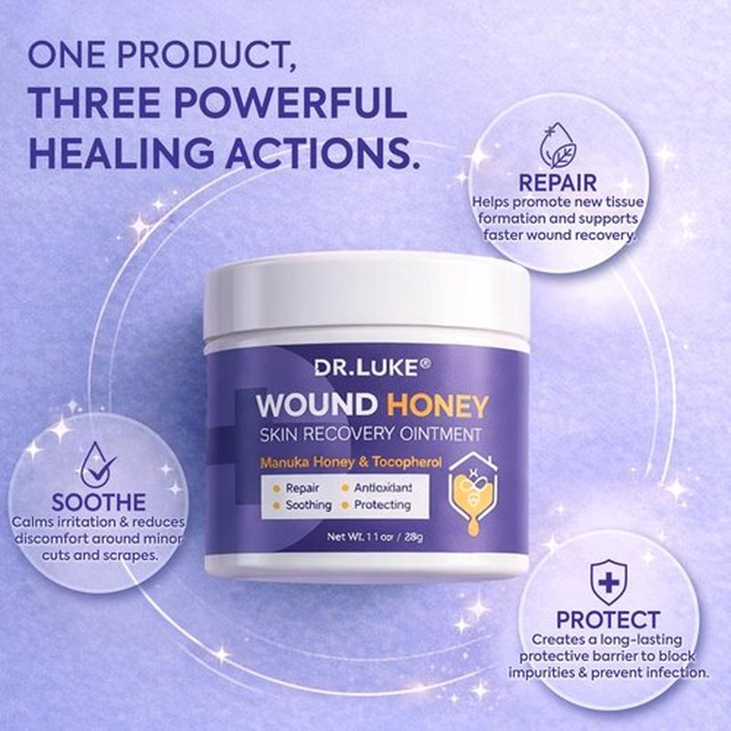 Dr. Luke Manuka Honey Wound Care: Medihoney Wound Gel for Minor wounds & Skin Repair - Manuka Honey Medical Grade with Akkantoin 0.5% & Vitamin E - 2.82 oz (80g)