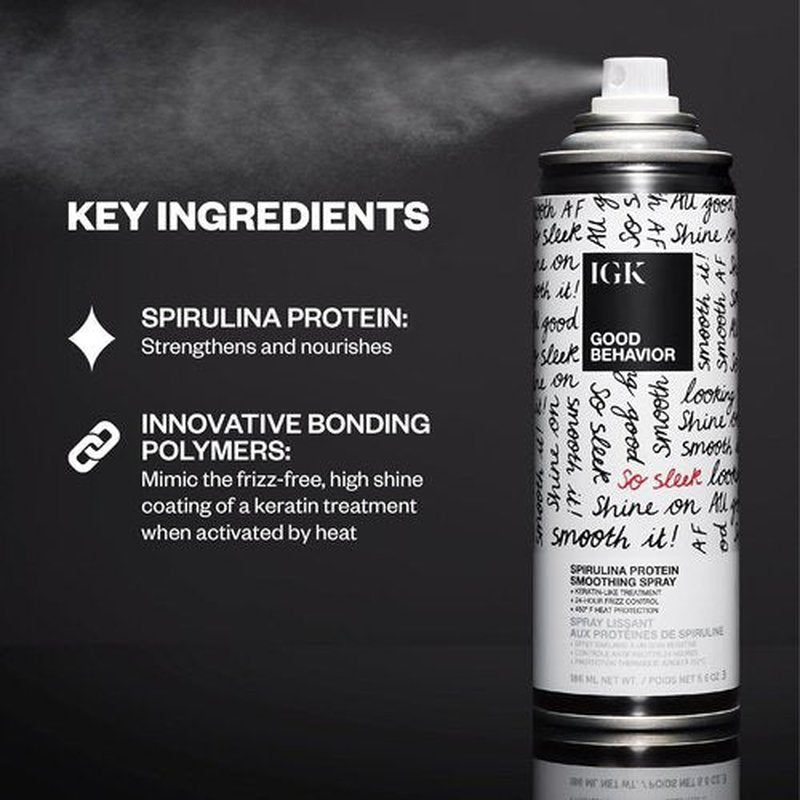 IGK Good Behavior Smoothing Frizz Fighters Set - 4-in-1 Prep Spray & Spirulina Protein Spray | Frizz Control & Heat Protection | Vegan & Cruelty-Free