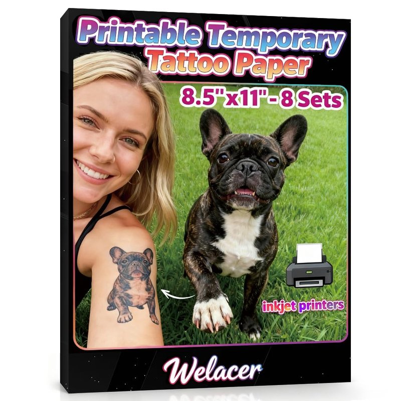 Welacer Printable Temporary Tattoo Paper for Inkjet Printer – 8.5"x11", 8 Sheets – Custom Tattoo Transfer Paper for Easter, Kids, Adults, Halloween, Christmas, Party, Festival