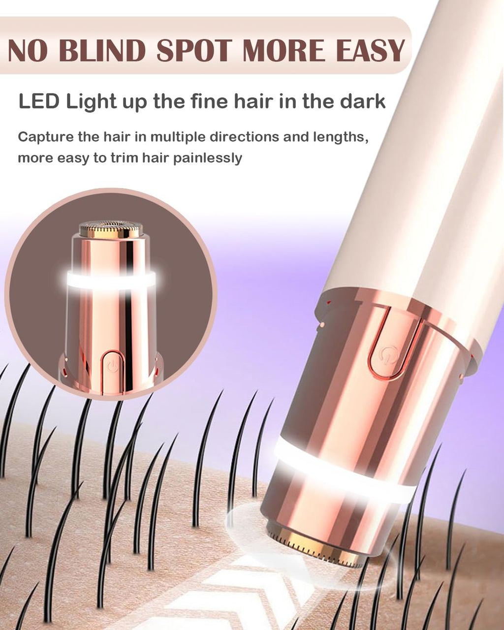 Electric Facial Hair Remover for Women - Face Hair Removal Epilators - Lady Facial Hair Shaver Rechargeable Painless for Face Upper Lips Peach Fuzz Chin Armpit Bikini Line Legs and Body (Gold)