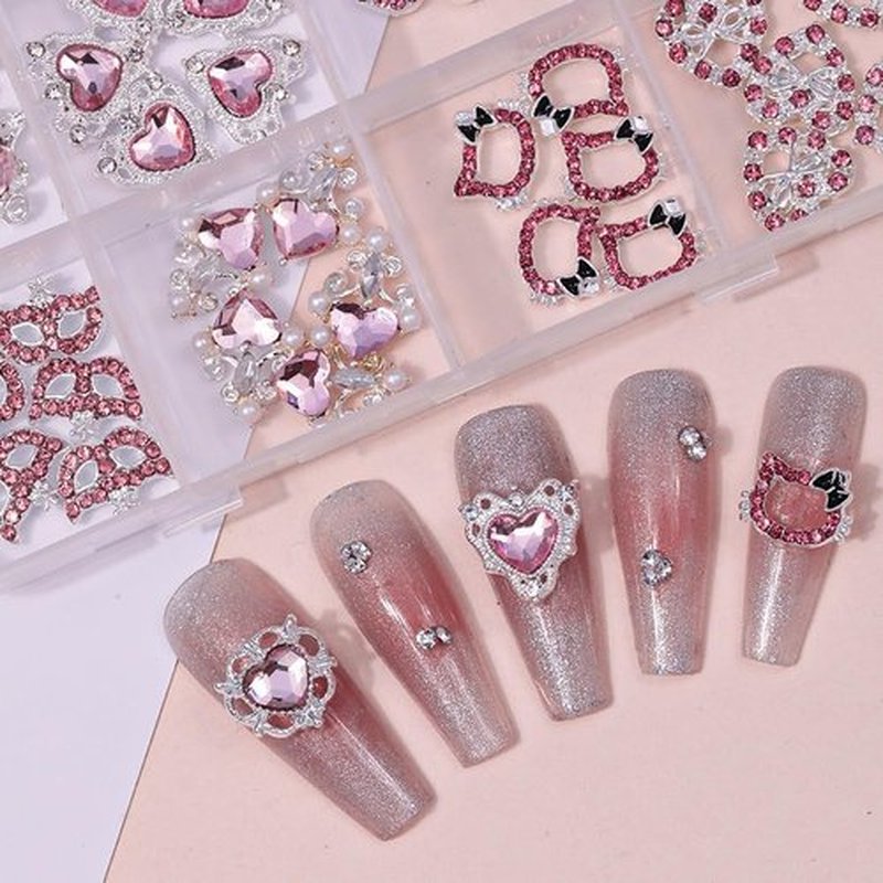 COOSLIM 60 Pcs Heart Nail Charms, Rhinestone Pink Butterflies Nail Art Gems, Star Heart Butterfly Charms Decorations Sailor Moon Acrylic Nail Accessories for Women DIY Crafts 1