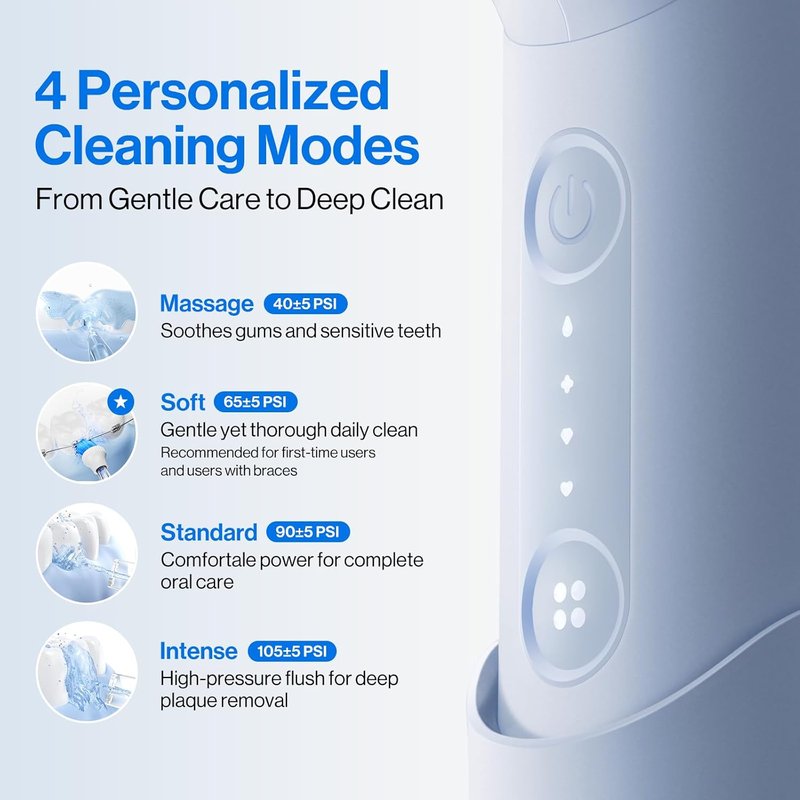Usmile C10 Portable Water Flosser - Travel-Friendly Design, 95-Day Battery Life, 4 Modes, 180ml Tank, IPX7 Waterproof (Blue)