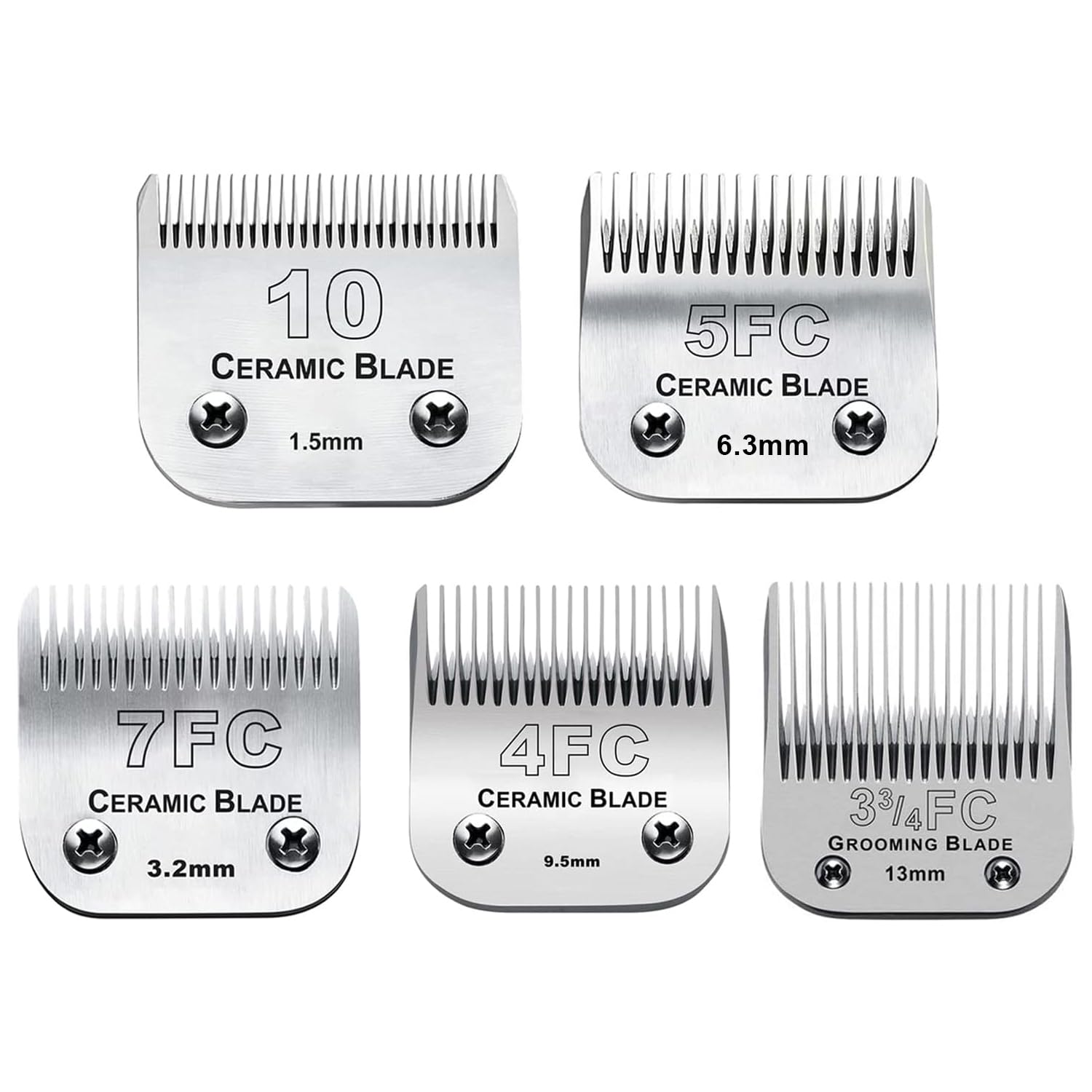 5PACK Dog Grooming Clipper Replacement Blades Compatible with Andis Pet Clipper/Oster A5/Wahl KM Series Dog Clipper with Ceramic Blade & Stainless Steel Blade (#10+5FC+7FC+3FC+4FC)