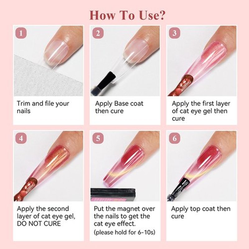 Bevimee Cat Eye Gel Nail Polish Set-10 Colors with Magnet Cats Eye Gel Polish Silver Pink Blue Jelly Glass Effect Crystal Glitter Cateye UV Kit Home Manicure DIY Nail Art