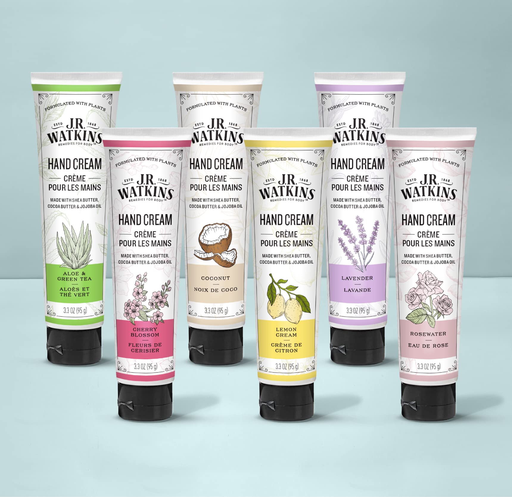 J.R. Watkins Natural Moisturizing Hand Cream, Hydrating Hand Moisturizer with Shea Butter, Cocoa Butter, and Avocado Oil, Cruelty Free, 3.3oz, Cherry Blossom, 3 Pack