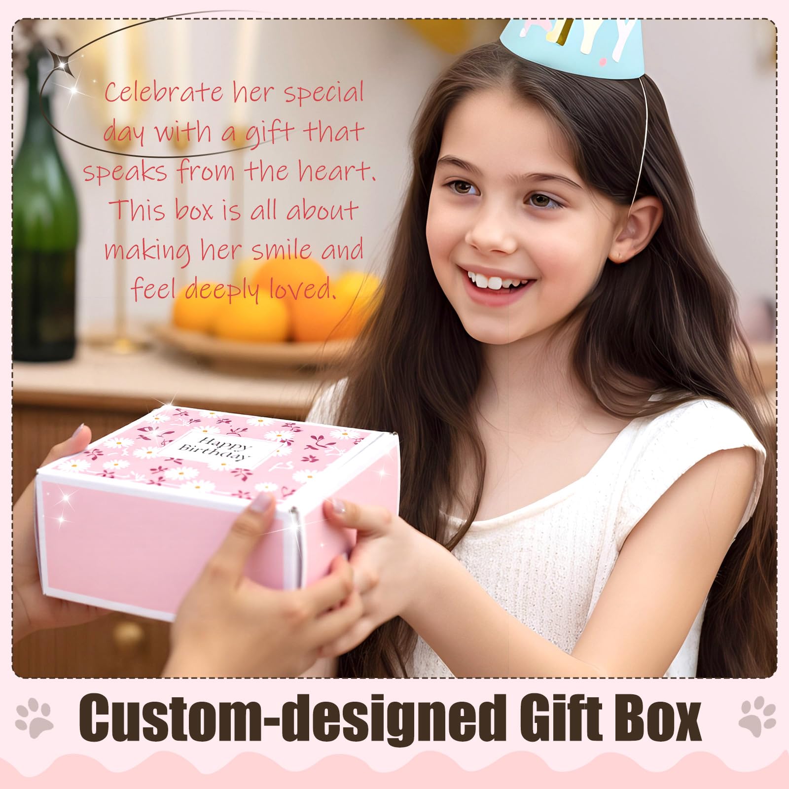 HIDDEN NUTS Birthday Gift for Teen Girls, Happy Birthday Box for Girl, Cute Preppy Stuff for Tween Girls, Christmas, Cute Daisy Aesthetic Glass Cups Tumbler Teen Gals Gifts Set 8pcs