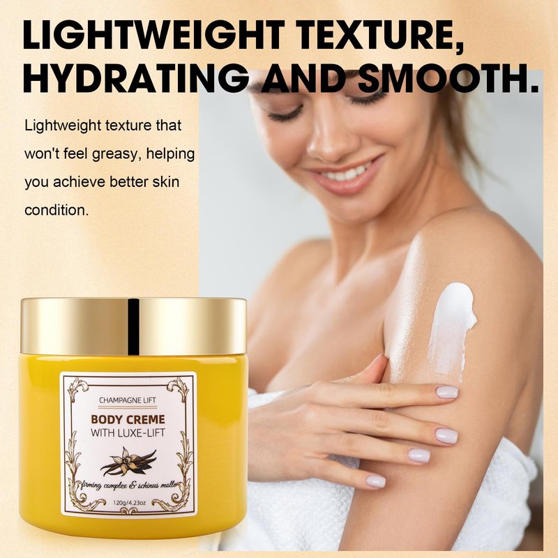 Xaninp Champagne Body Cream, Champagne Lift Body Creme with Firming Complex & Pink Pepperslim, Deep Hydration & Smoothing Body Cream, Firms & Lifts Arms & Legs, Hydrates Dry Skin, Vanilla Scent