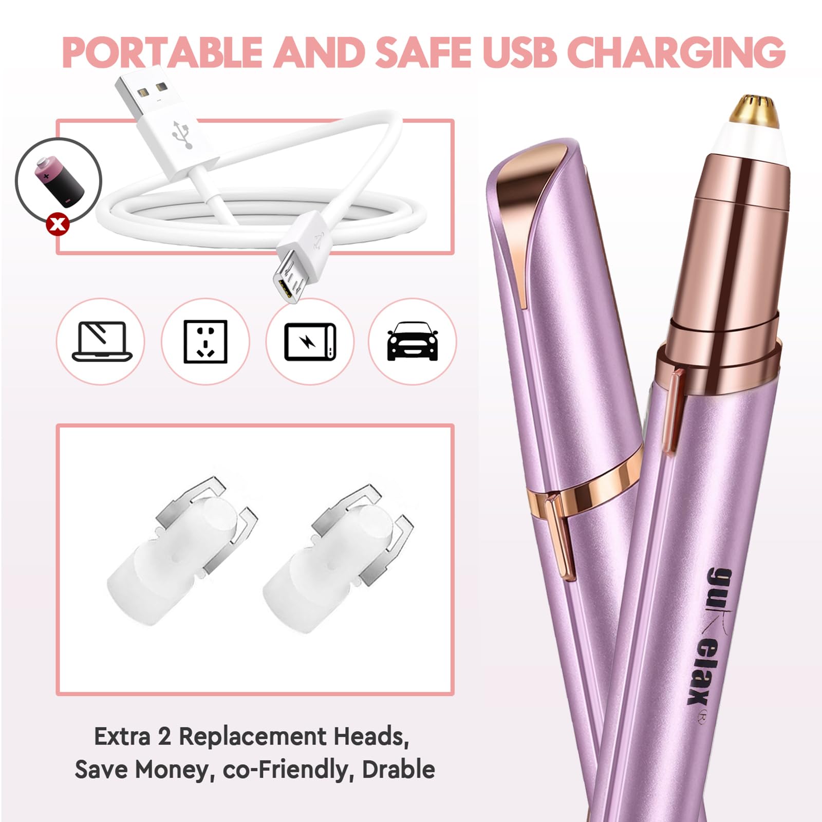 gurelax Eyebrow Trimmer for Women,Electric Eyebrow Hair Remover, Painless Brow Razor Shaper with LED Light, USB Rechargeable, Eye Brow and Face Epilator