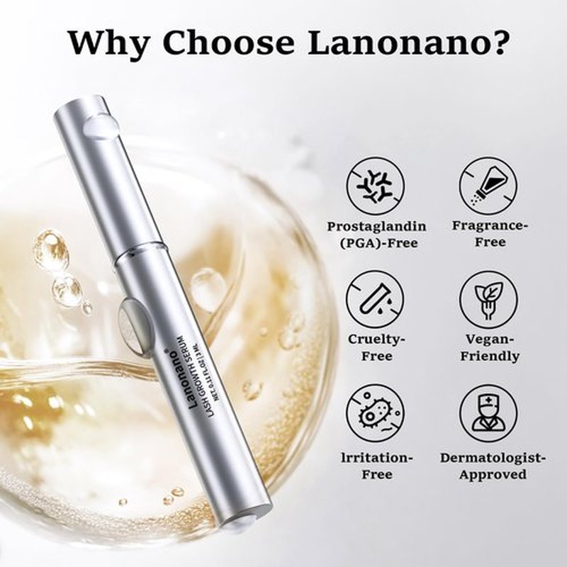 Lanonano Lash Serum, Eyelash Growth Serum for Longer & Thicker Lashes, Eyelash Rapid Growth, Vegan & Cruelty-Free, 0.1 Fl Oz (3ml)