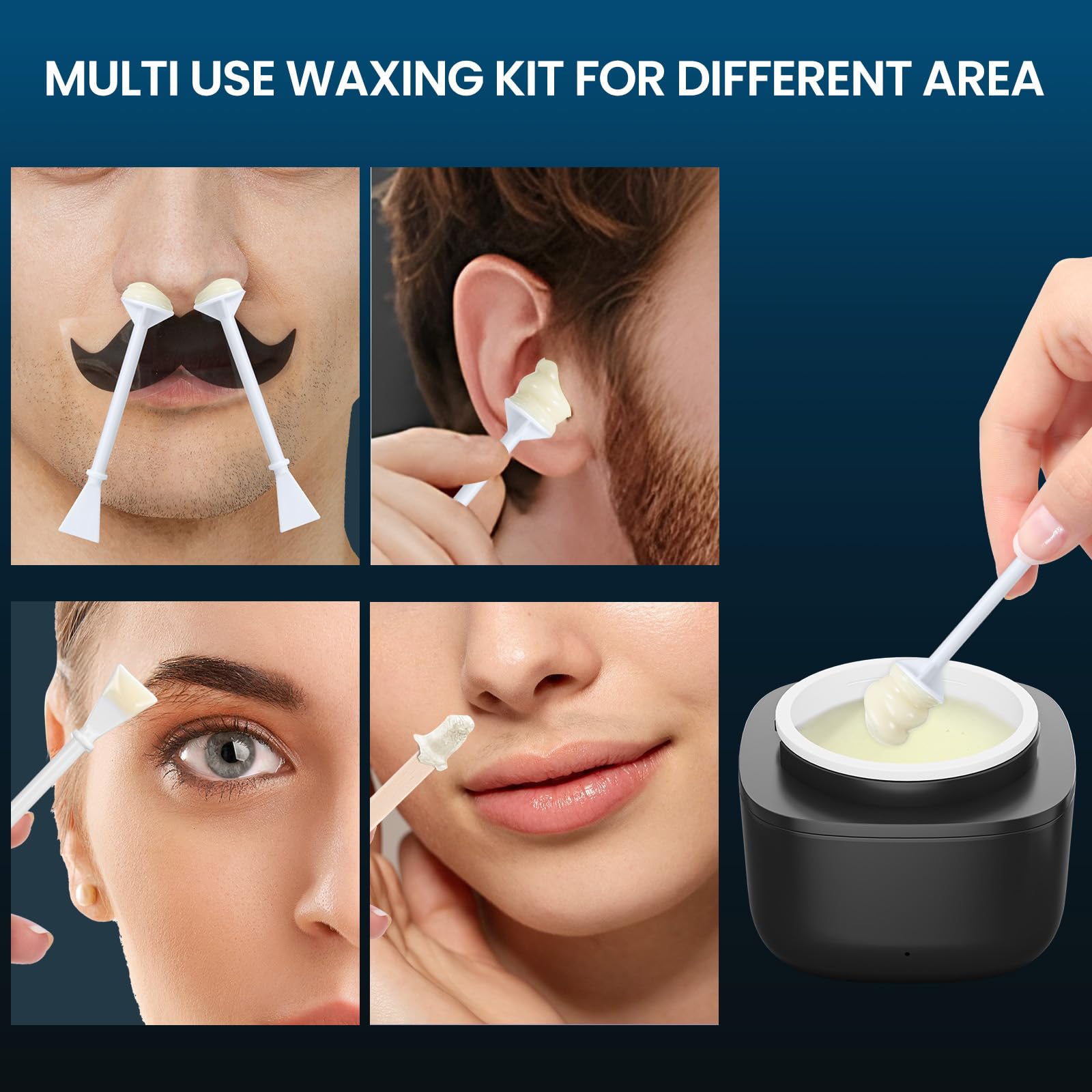 Nose Wax Kit Men, Nose and Ear Hair Waxing Kit with 100g Wax, 40 Applicators, Ear Hair Removal Kit, 20 Uses, USB Fast Heat, Smart Constant Temp, Upgraded Size, Multi-Accessories, White