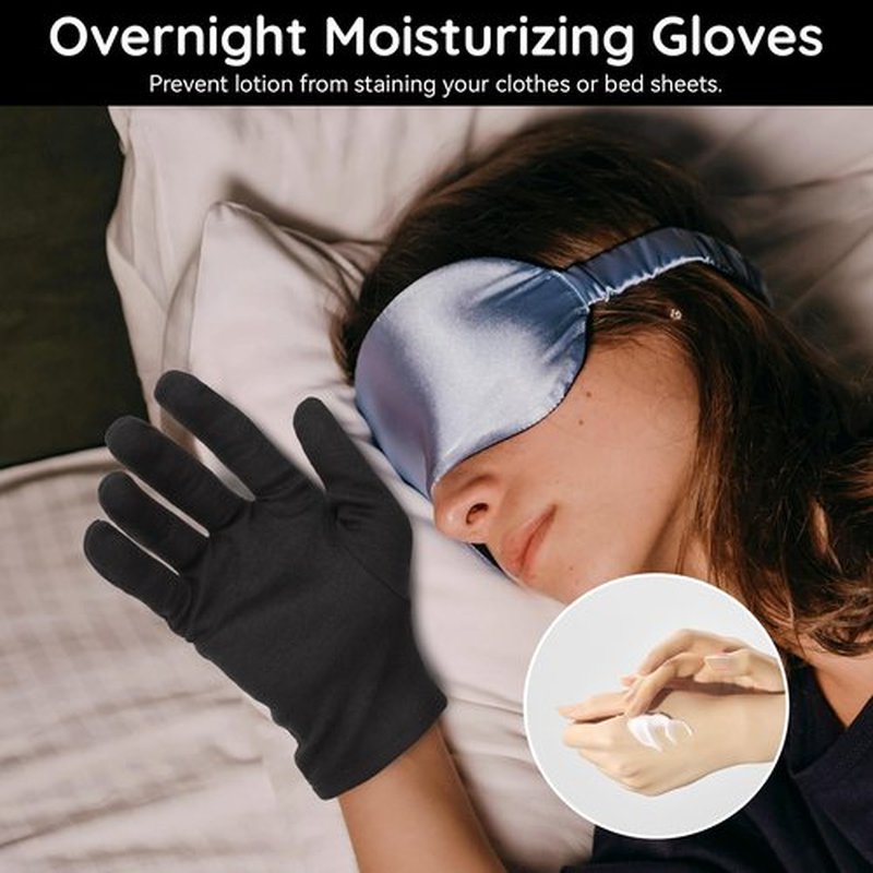 Segbeauty 12 Counts Black Cotton Gloves for Sleeping, 6 Pairs Lotion Hand Moisturizing Cotton Gloves for Dry Hands Overnight, Hand Care Sleep Moisture Glove for Men Dry Hands Reusable Spa Glove Large