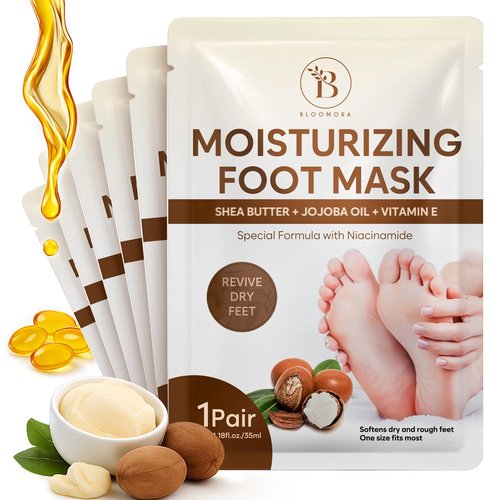 Hydrating Foot Mask for Dry Cracked Feet, Restoring & Hydrating Socks with Shea Butter, Jojoba Oil & Vitamin E, Feet Mask for Women & Men Foot Care (6 Pairs)