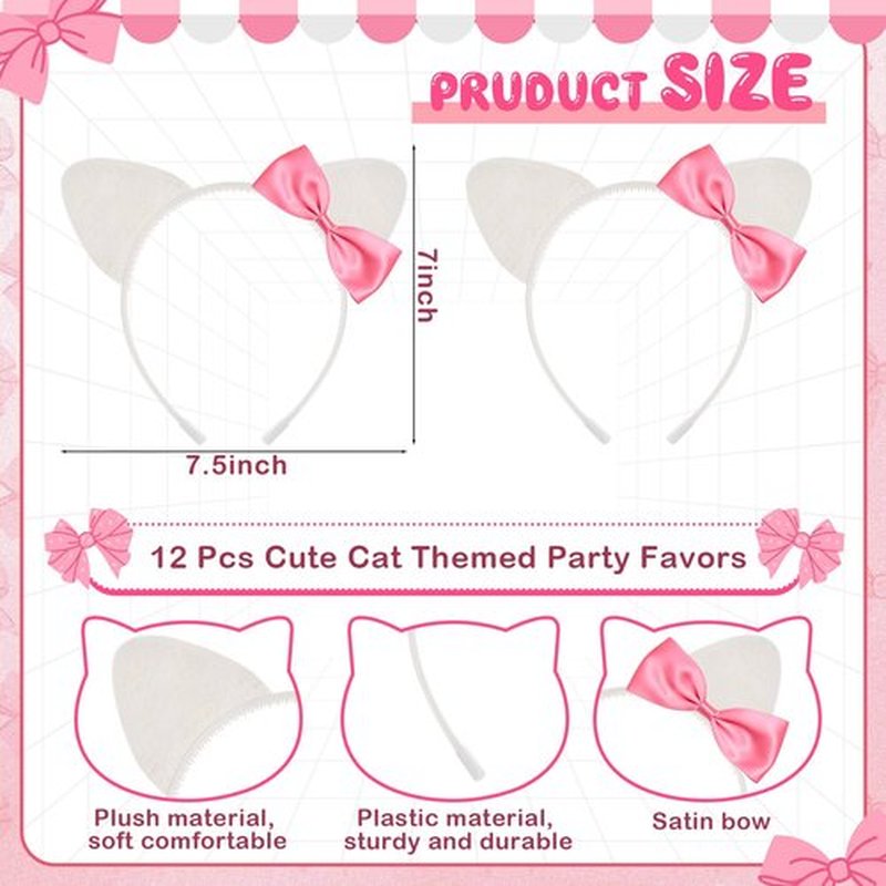 Knitgrip 12 Pcs Kitty Cat Ears Headbands Gift for Kitty Friends Birthday Party Favor Kitten Decoration(Pink,Classic)
