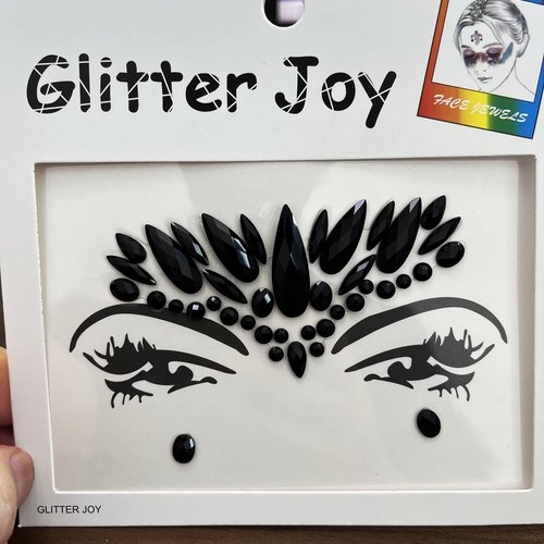 Kotbs Mermaid Face Jewels - 4-Sheet Black Festival Sticker, Body Rhinestone Gems Rave Rainbow Face Crystals for Halloween, Music Carnival Festival Party Makeup