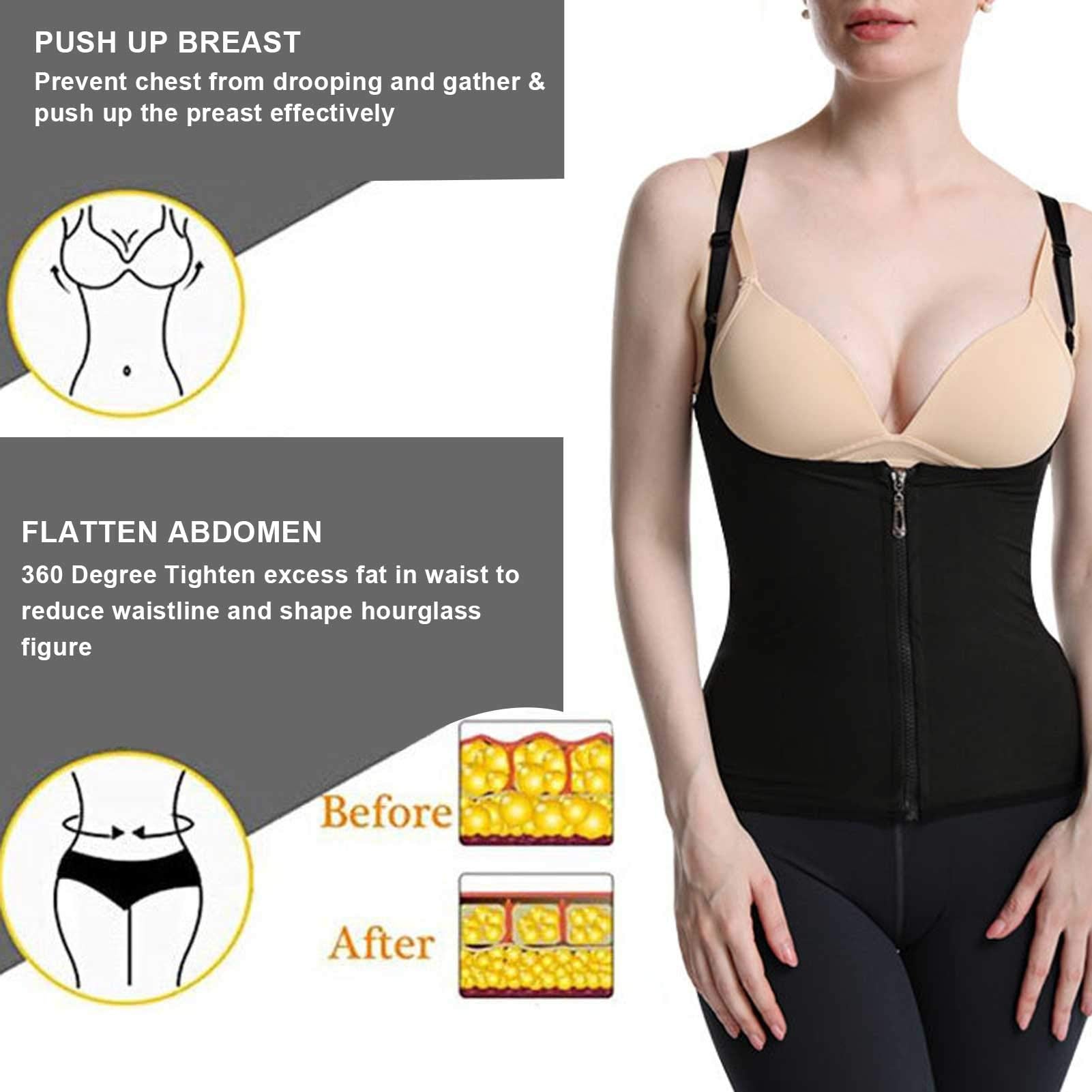 Women Waist Trainer Vest, Zipper Fitness Body Shaper Sweat Breathable Fat Burning Shapewear