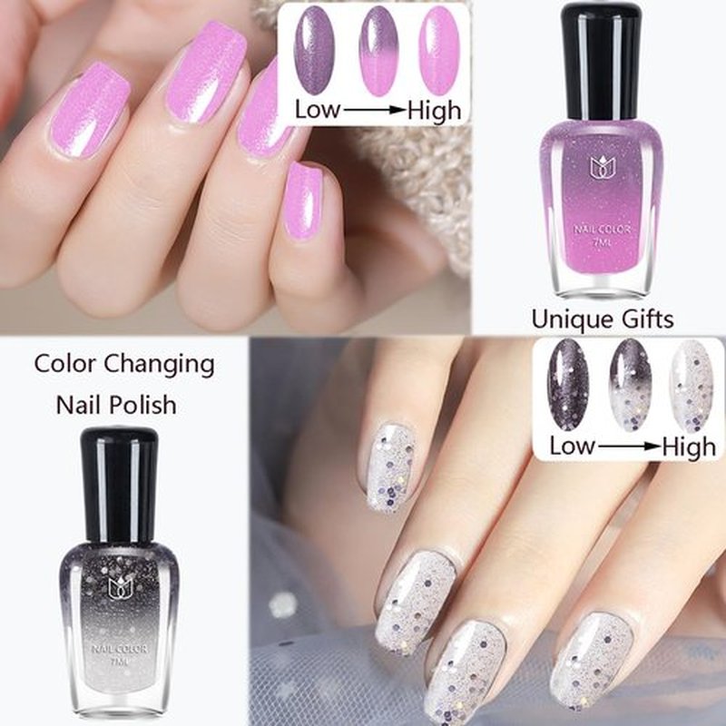 Rowcay 4 Pcs Color Changing Nail Polish Set, Classic Colors Quick Dry Nail Polish Kit 0.24 oz Finger Nail Color Pack Glossy Toenail Polish, Temperature Polish for Women and Girls