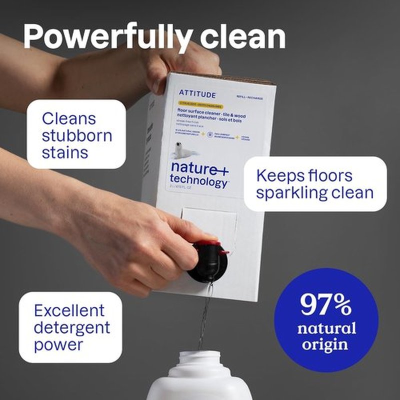 ATTITUDE Floor Cleaner Refill - EWG Verified, Streak-Free, Vegan & Plant-Based, Citrus Zest, 67.6 Fl Oz
