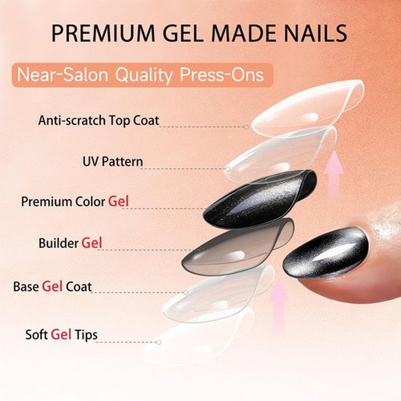 SXVME Cat Eye Press on Nails Short, Chrome Press on Nails Oval, Thick Glazed Dark Black Fake Nails Press ons for Women, Reusable Magnet Bling Glitter Glue On Nails Almond in 15 Sizes, 30 Pcs