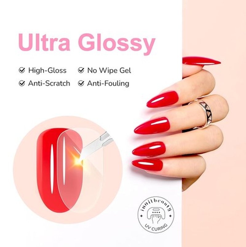 Hema Free Gel Top Coat - Long Lasting Clear UV/LED Formula | Hypoallergenic No Wipe, 10ml