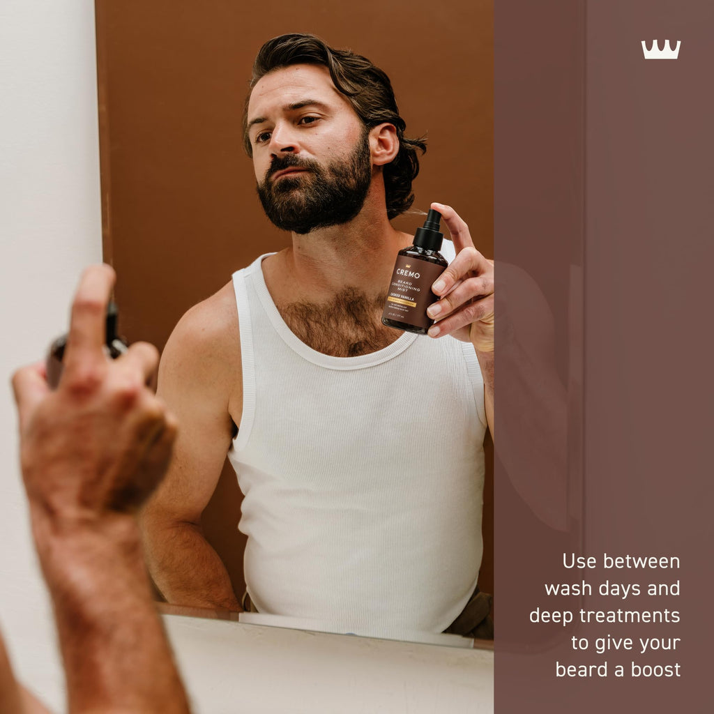 Cremo Casked Vanilla Leave-In Daily Beard Conditioning Mist - For Soft-Feeling and Healthy-Looking Facial Hair, 6 Fl Oz