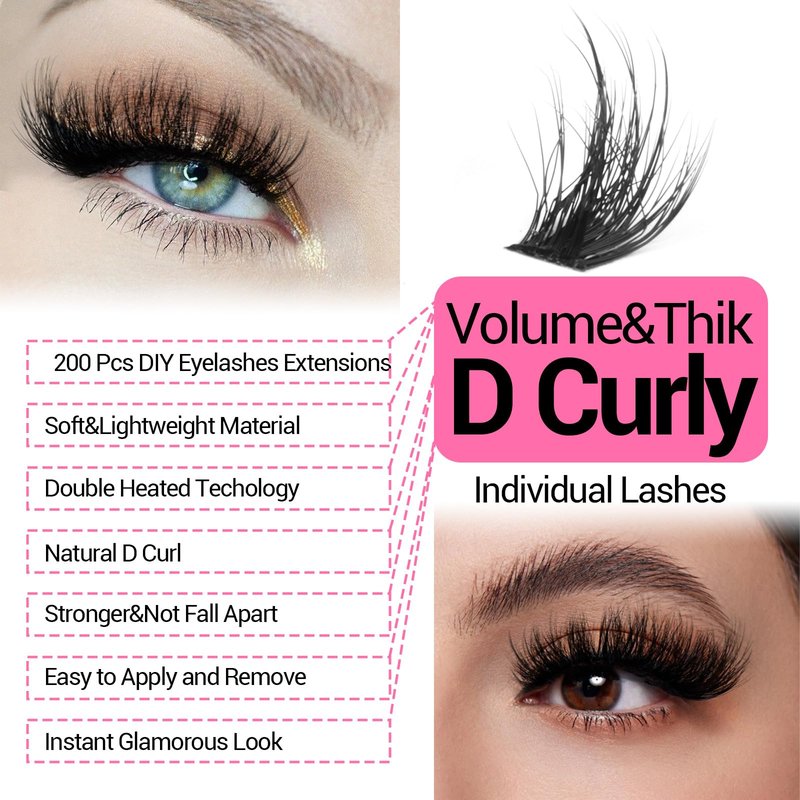 zanlufly Volume Lashes Extension Kit 20MM Mink Lashes Clusters Individual Lashes with Lash Bond and Seal and Applicator Thick Eyelashes Extension Kit