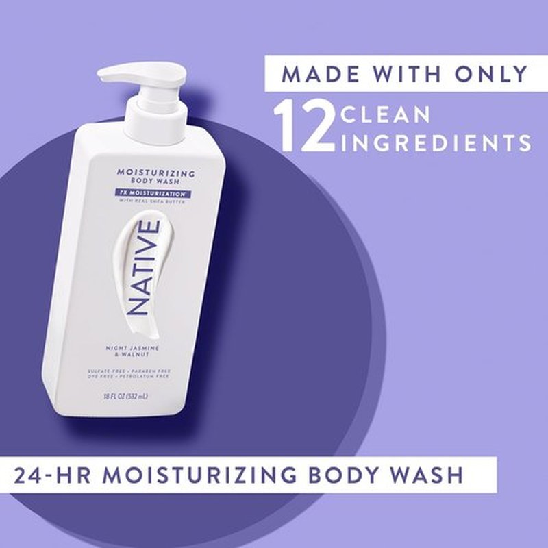 Native Body Wash - Naturally Derived Ingredients for Soft, Hydrated Skin | Night Jasmine & Walnut, 18 oz