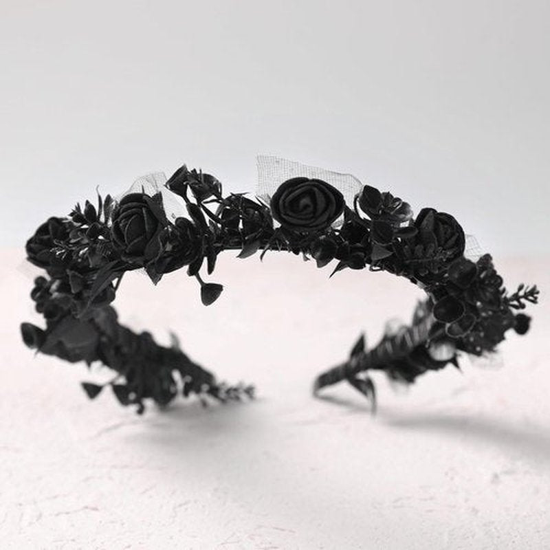 KorViSHOW Black Floral Headpiece - Women's Elegant Lace Foam Rose Headband With Flowers for Hair Accessories, Wedding, Party, Birthday Gift, Photo Props