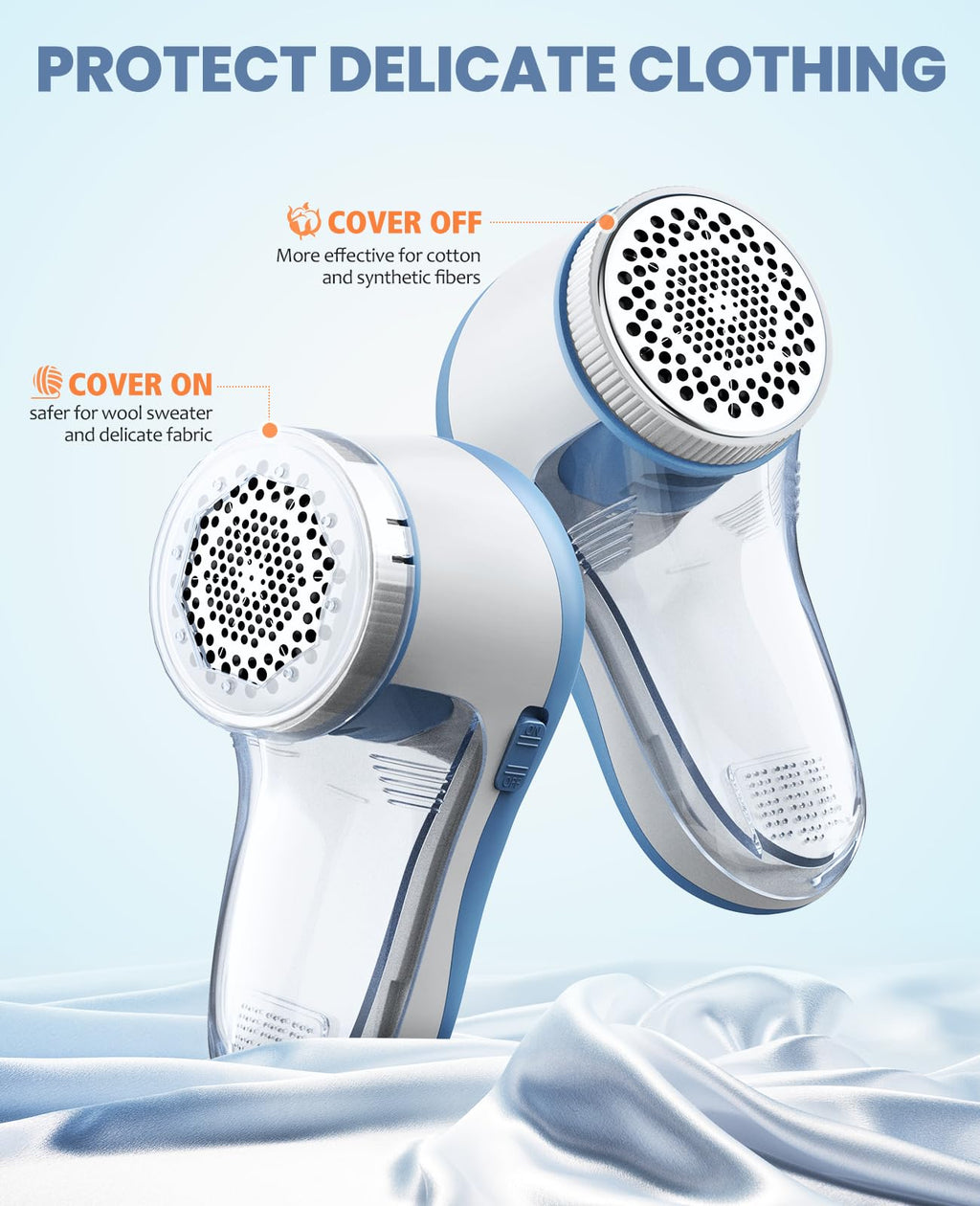 POPCHOSE Fabric Shaver, Lint Remover for Clothes, Electric Lint Shaver with 6-Leaf Blades, Sweater Shavers to Remove Pilling for Clothing, Couch, Furniture, Fuzz, Lint Ball, Bobbles, Light Blue