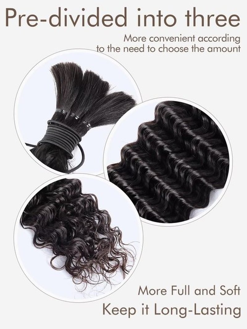 Luxvogue Braiding Human Hair 100g 22 Inch Deep Water Wave Bulk Human Hair for Braiding No Weft Brazilian Virgin Curly 11A Human Hair Extensions for Boho Braids