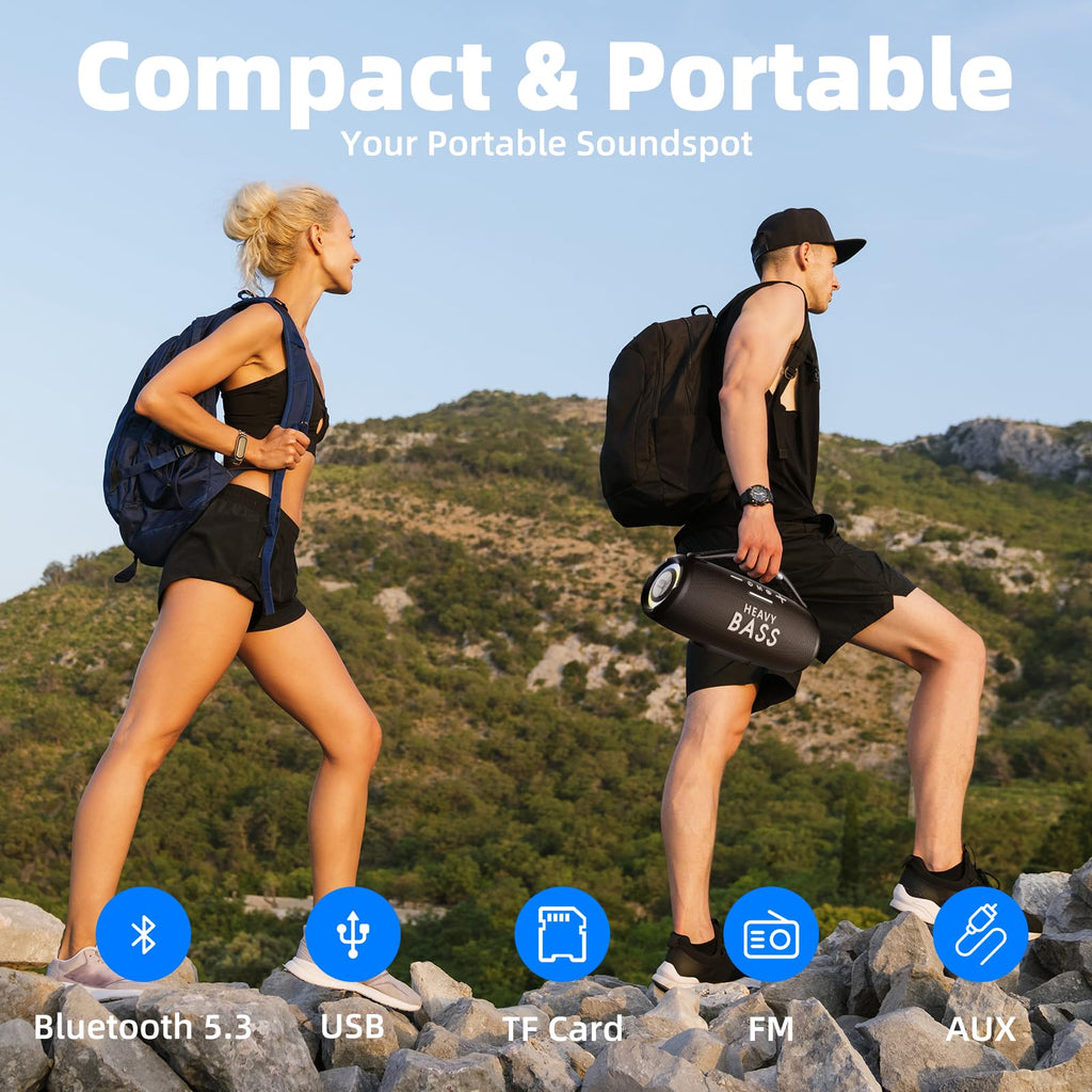 HEAVY BASS Speakers Bluetooth Wireless, 80W Max Loud Portable Speaker with Deep Bass, 20H Playtime, IPX6 Waterproof, Dual Pairing, Perfect for Home,Party,Travel,Outdoors