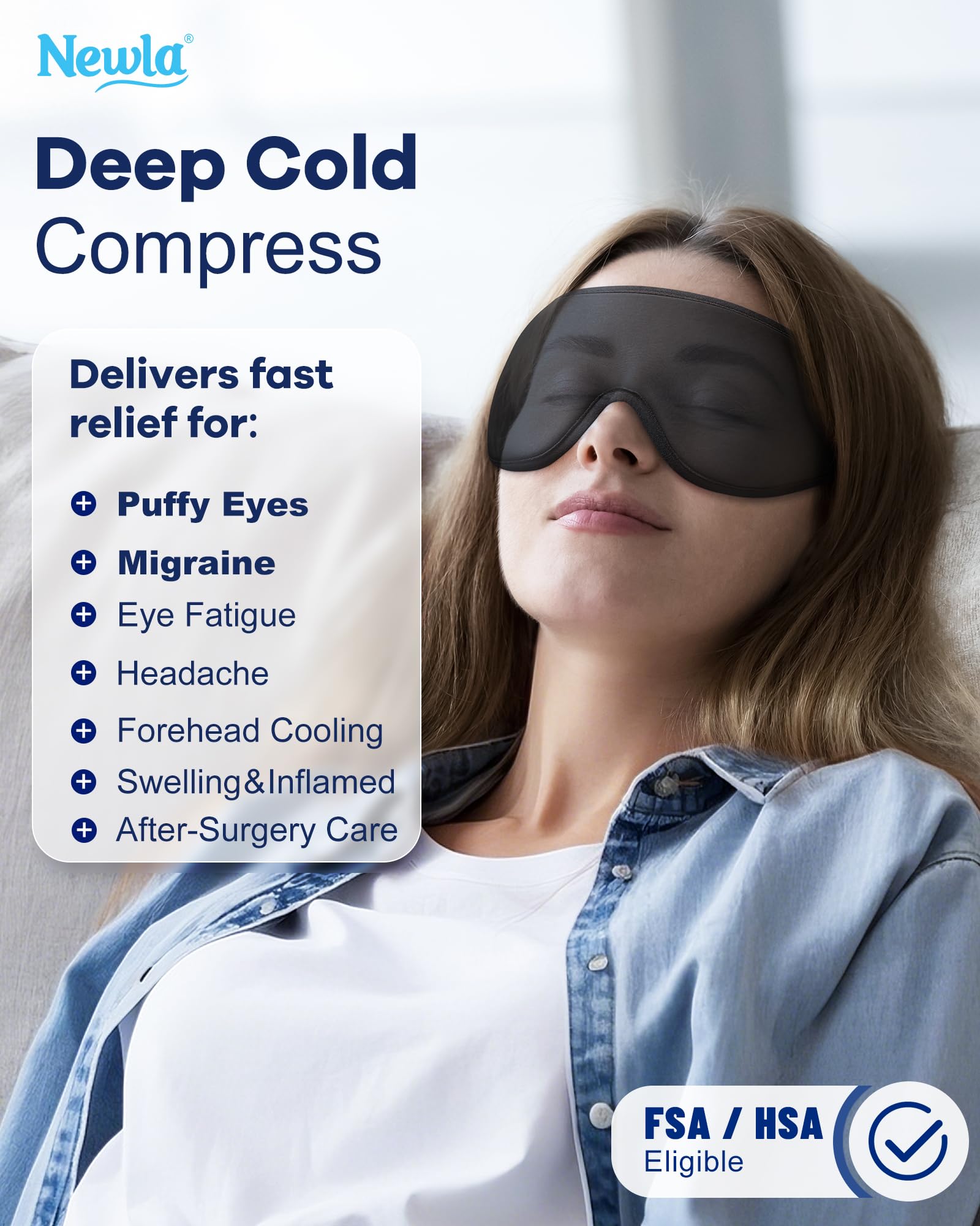 Cooling Gel Eye Mask for Puffy Eyes, Larger Full-Eye Cold Compress for Swelling, Ice-Cold Gel Therapy, Forehead & Upper Cheek Cooling Relief, Reusable Ice Pack for Eyes, FSA Eligible HSA, Black