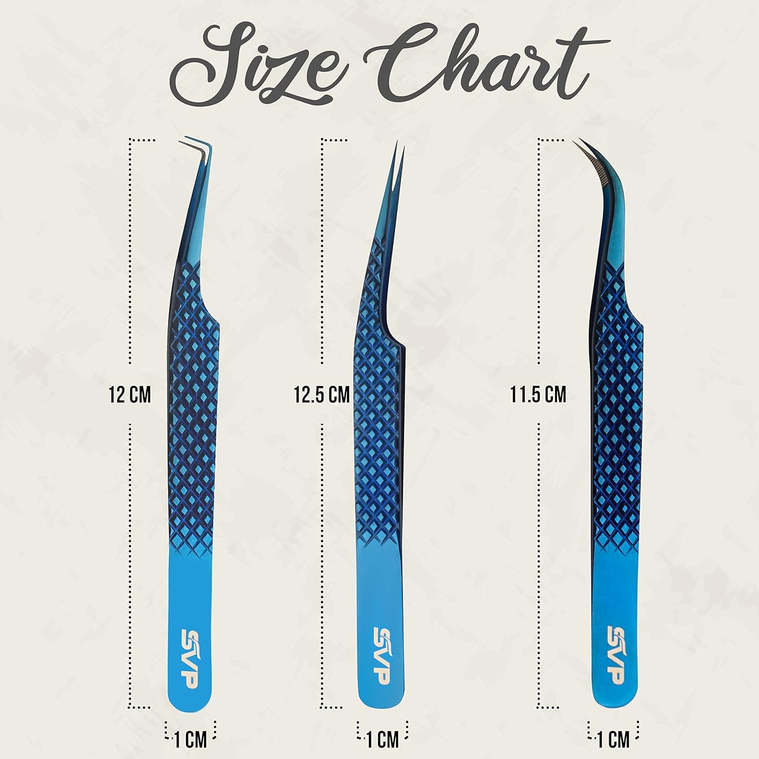 SV Lash Tweezers for Eyelash Extensions with Diamond Grip, Set of 3 - Professional Tweezers Set, Precision Tweezers for Classic, Volume & Mega Volume Lashes, Petite Tweezer Set with Travel Case (Blue)