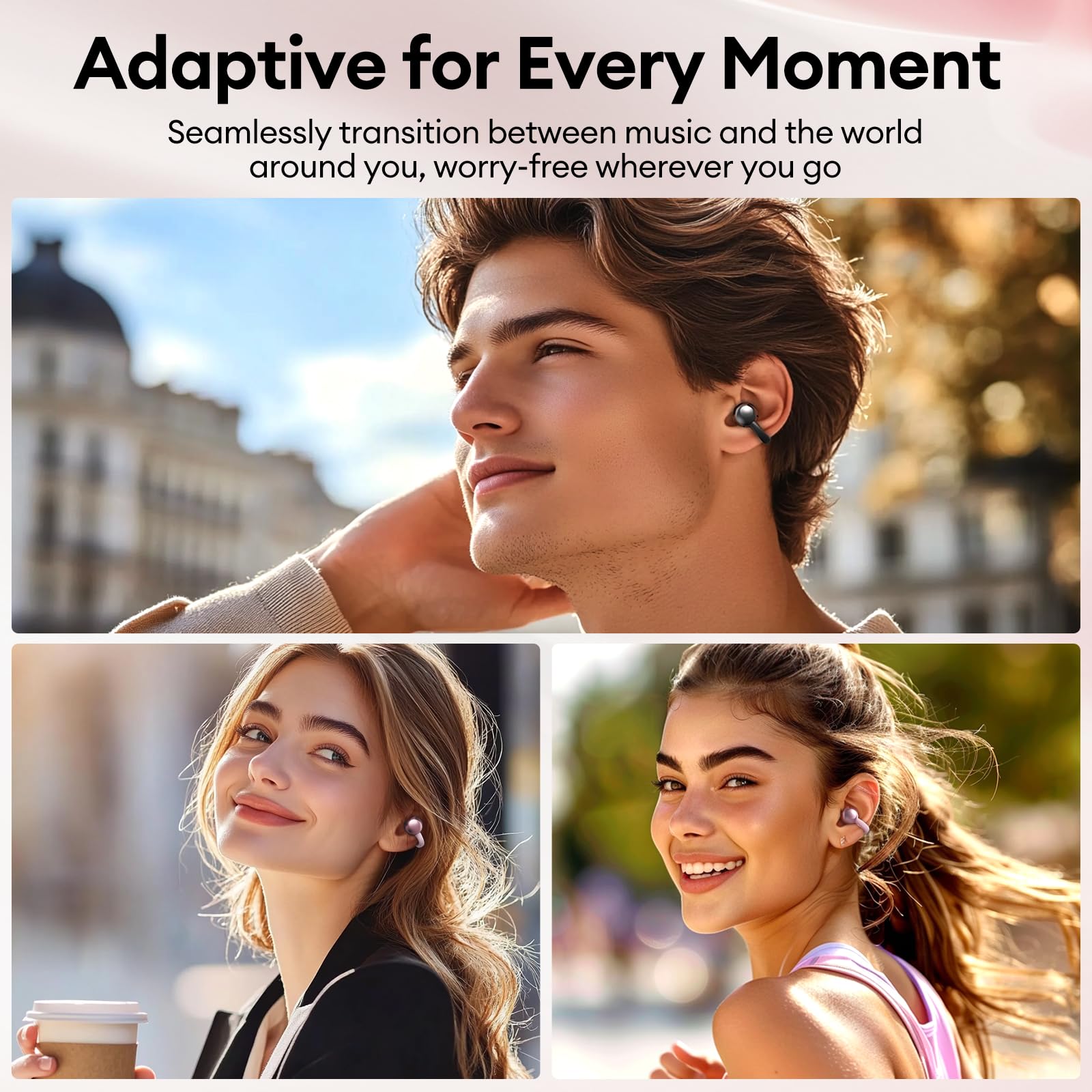 PAXA Stylish Open Ear Clip On Earbuds with Removable Butterfly Earring, Clip On Headphones with LCD Touch Screen, Fashionables Open Ear Headphones for Women, Butterfly Earring Rose Gold Earbuds