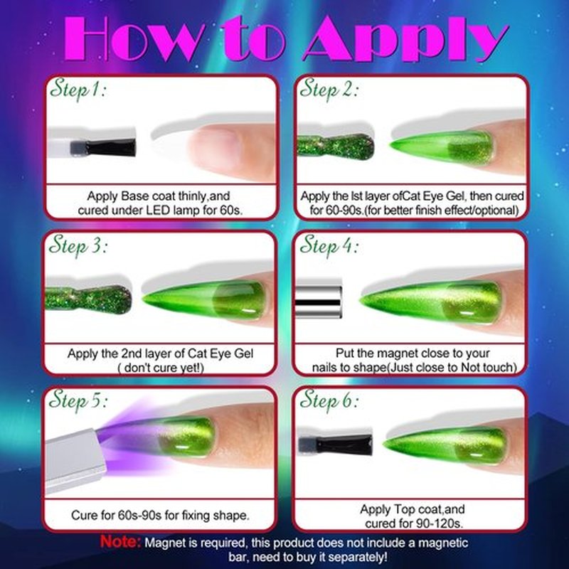 NXJ INFILILA Cat Eye Gel Nail Polish Set 4 Colors 15ML - Pink Purple Blue Green Magnetic Nail Polish, Sparkle Glitter Gel Polish Kit for LED/UV Lamp, Soak Off DIY Home Salon Manicure Gifts