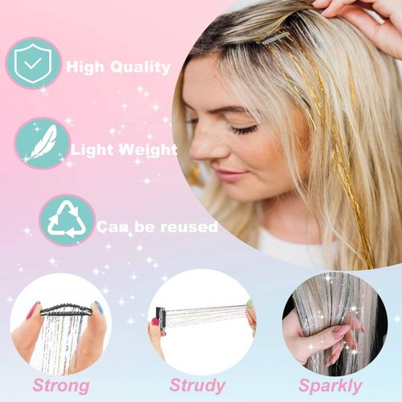 18pcs Hair Tinsel Clip in Hair Tinsel Kit Glitter Tinsel Hair Extensions 20Inch Sparkling Fairy Hair Tinsel Shiny Hair Accessories for Women Girls Kids (Purple)