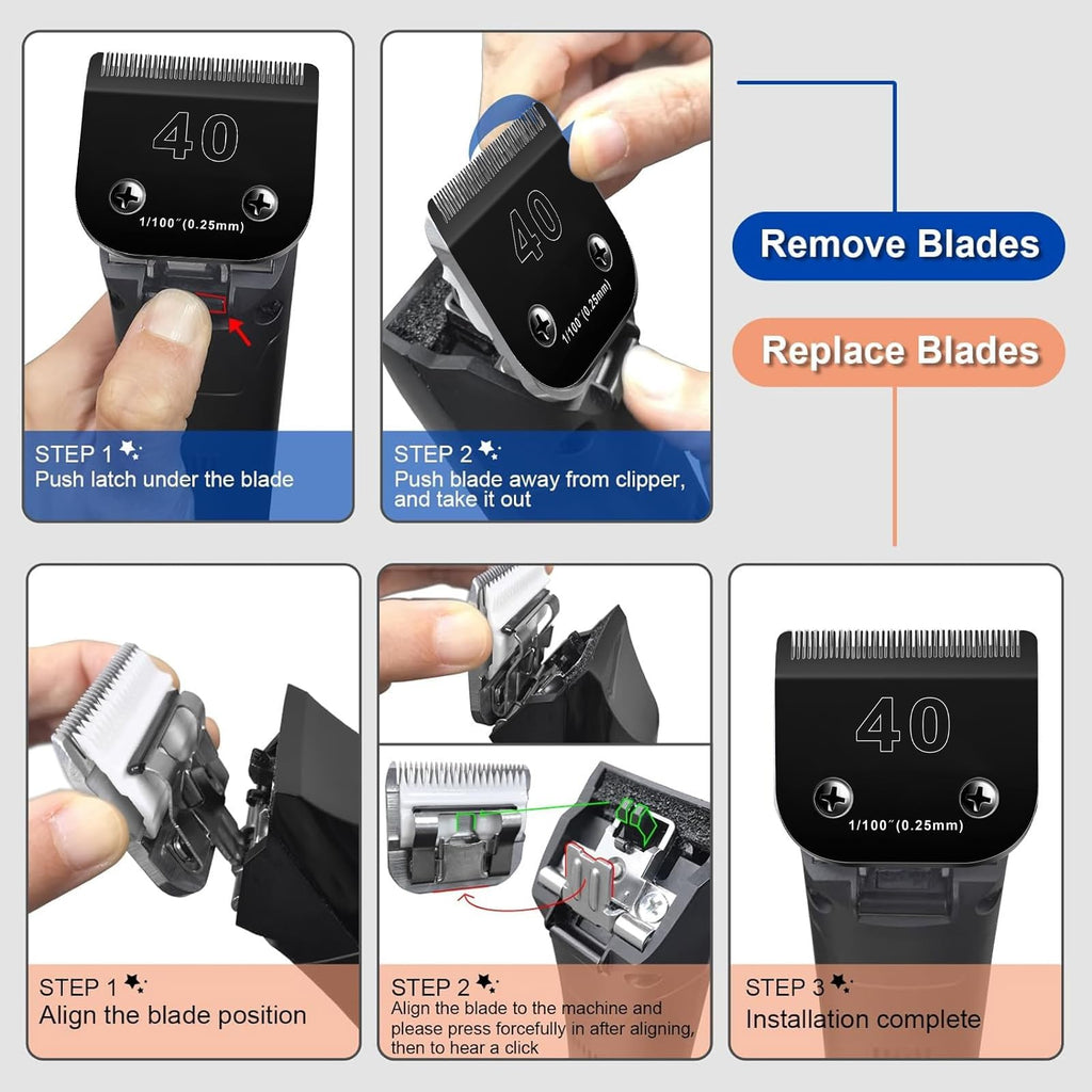 Audoc 40 Blade Dog Grooming Blades Compatible with Andis/Wahl KM10 Series