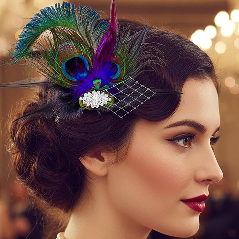 Yokawe Peacock Feather Hair Clip, Rhinestone Crystal Fascinator, 1920s Flapper,Vintage Style Hair Accessory