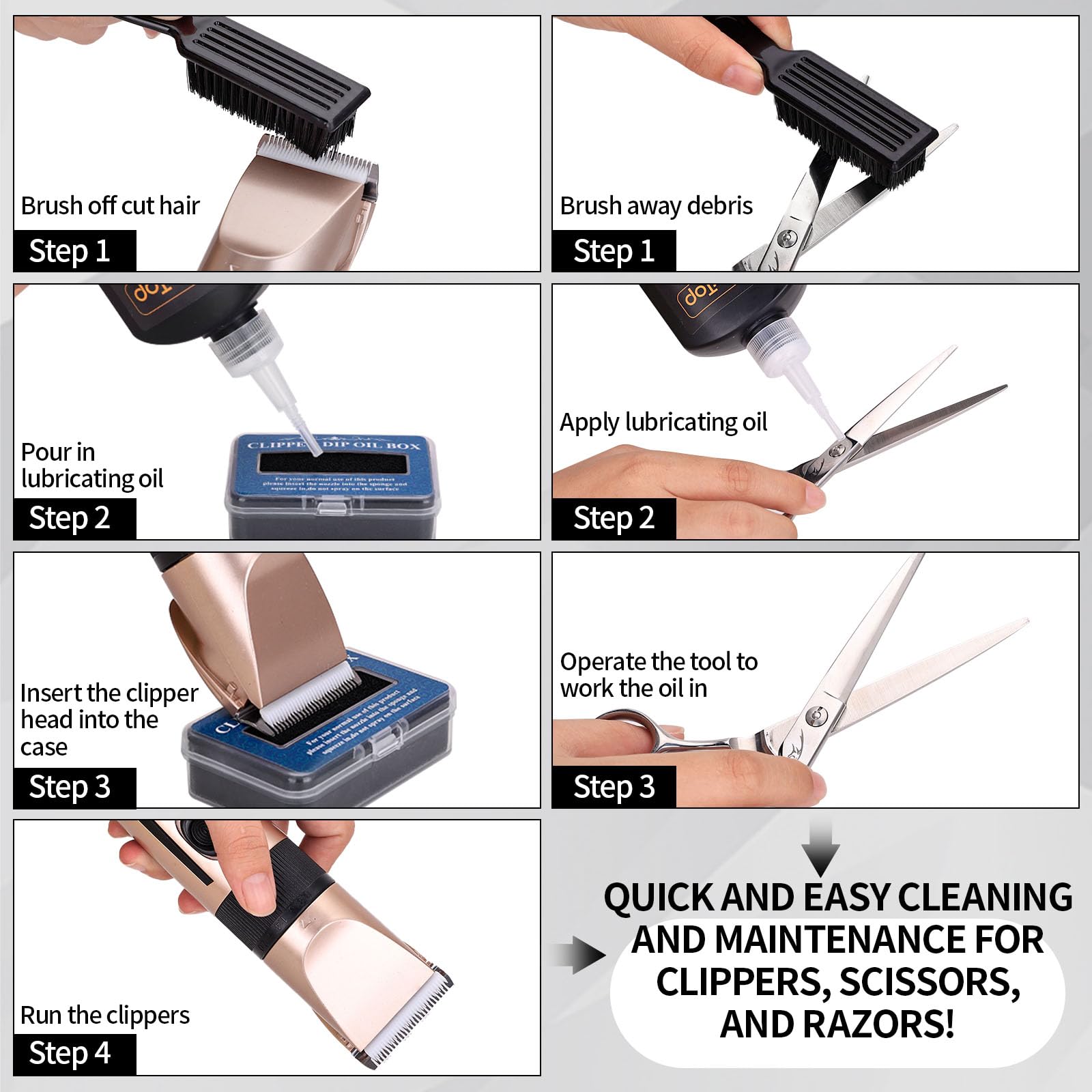 2PCS Premium Hair Clipper Blade Lubricating Oil for Clippers, with Oil Dip Box and Barber Clipper Brush