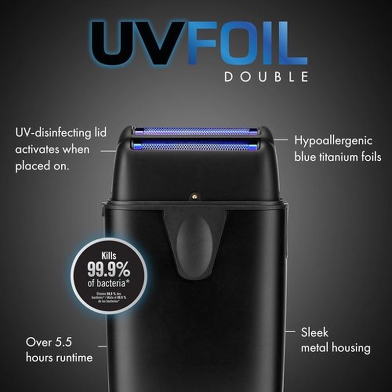BaBylissPRO Double-Foil Shaver - UV-Disinfecting Metal Design for Men | Precision Grooming Tool