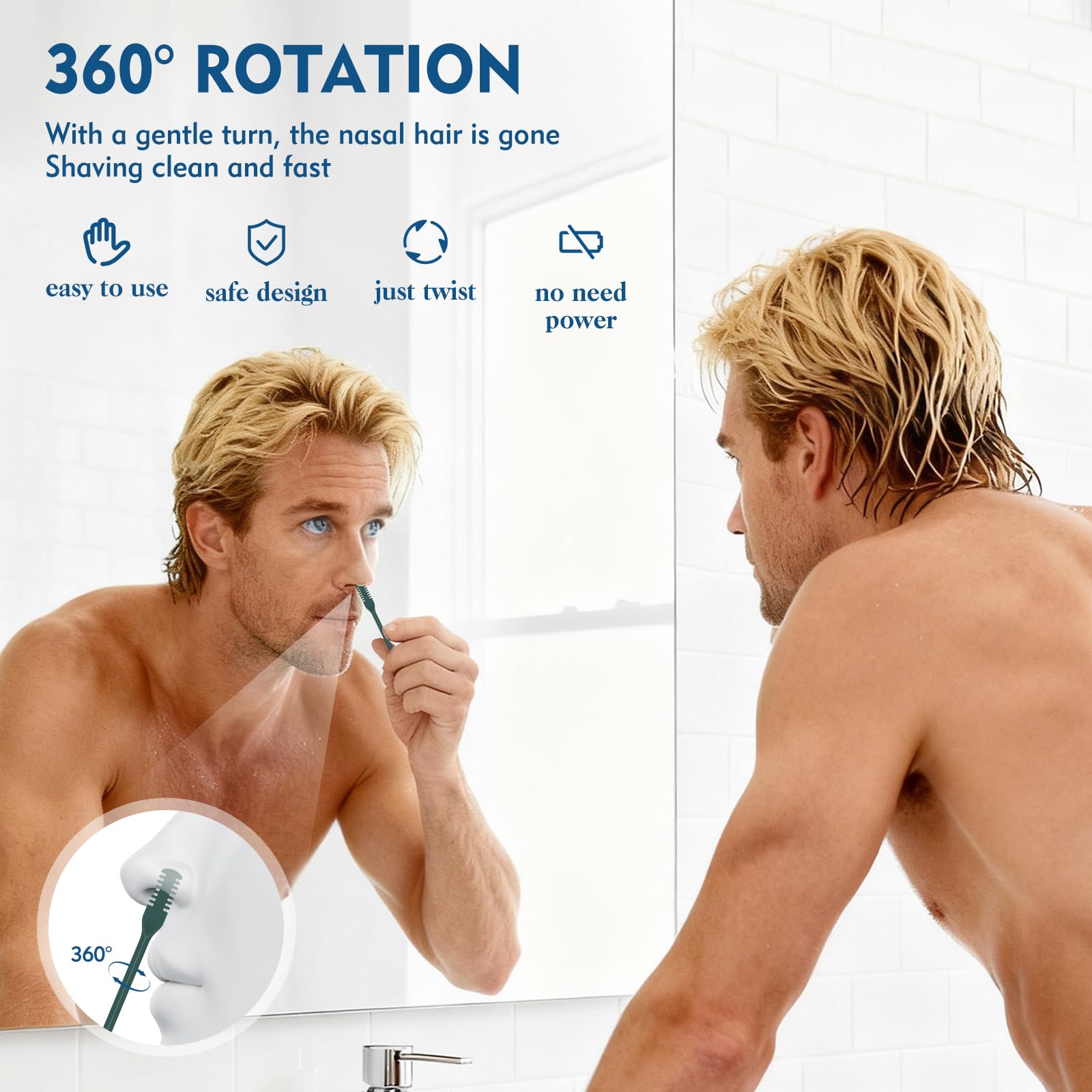 CNTVO 10 Pcs Nasal Hair Cutter, 2-in-1 Double Sided Nose Hair Trimmer, 360° Rotating Manual Nose Hair Trimmer for Men and Women, Portable Professional Nasal Remover for Home Travel Essentials