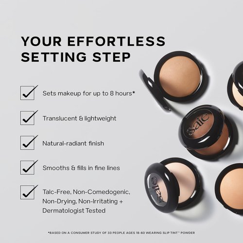Saie Slip Tint Baked Setting Powder - Translucent Face Makeup for a Natural Radiant Finish | Blurs & Brightens - Light to Medium (0.24 oz)