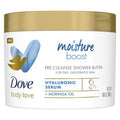 Dove Body Love Shower Cleansing Butter Moisture Boost Cleanser for Dry Skin Silkier than Body Wash with Hyaluronic Acid and Moringa Oil 10 oz