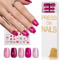 CUZIAM 150pcs Pink Cat Eye Press on Nails Short Square set, 5 Color Neon Hot Pink Galaxy Magnetic Gel Nails with Heart Nail Stickers for Valentine's Day, Pre-Builded Fake Nails Manicure Kit for Women
