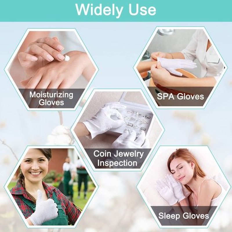 Cotton Gloves - 24pcs Soft White Gloves Moisturizing Eczema Gloves for Dry Hands SPA Inspection (X-Small)