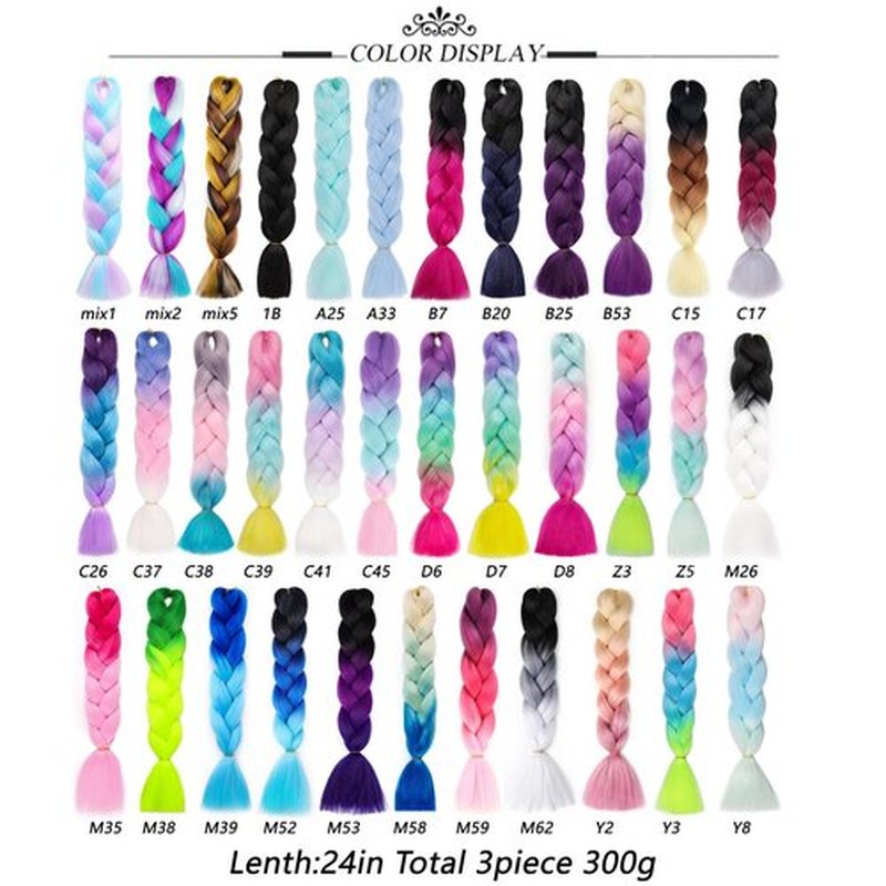 Rainbow Pre Stretched Braiding Hair Extensions Multi Color Braiding Hair 24inch 3Pcs Synthetic Colored Hair Extensions #Pink-deep purple-blue-green