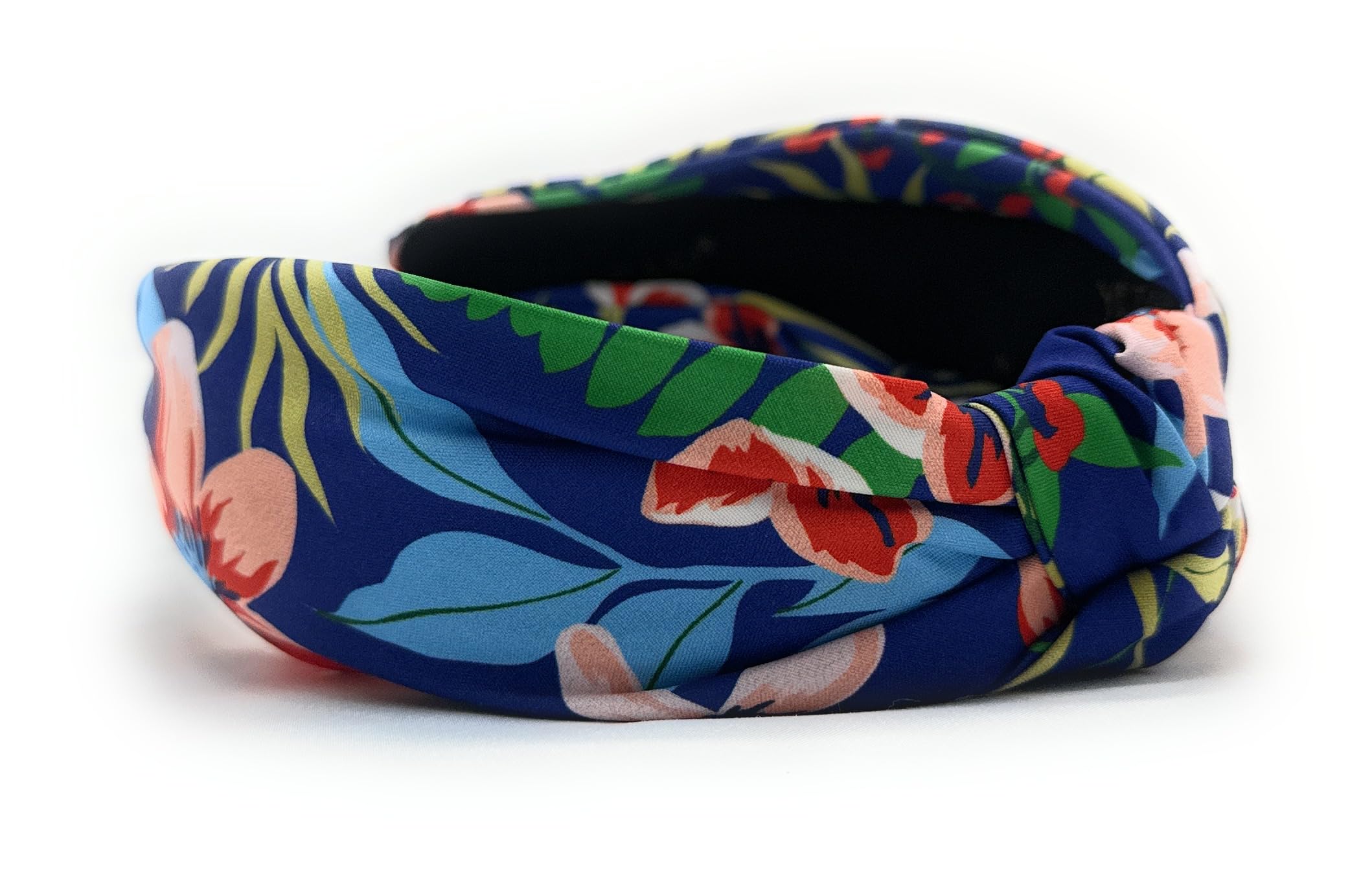 YETASI Navy Blue Floral Knotted Headband for Women Warable All Day Made of Silk Quality Flower Satin Fabric, Unique and Classy. Girls Headbands, Fashion Designer Top Knot Head band